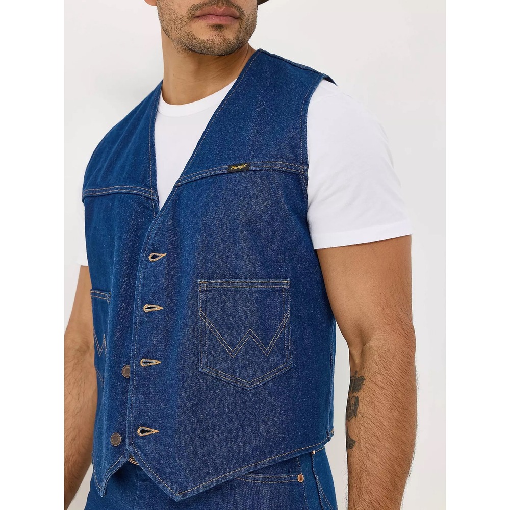 Wrangler Mens‎ Authentic Western Denim Vest Blue Button Front XL NWOT